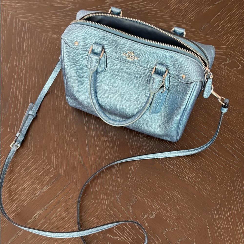 Coach iridescent Blue Crossbody Bag with Silver Hardware